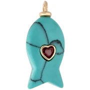 Pendentif poisson 28x13 mm avec coeur CZ et imitation pierre gemme - Turquoise x1