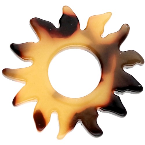 Pendentif soleil 22 mm en acétate - Ecaille de tortue - Marron - Noir x1