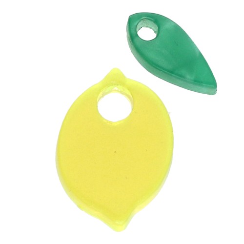 Breloque citron et feuille 15x11 mm en acétate Jaune transparent - Vert x1