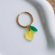 Breloque citron et feuille 15x11 mm en acétate Jaune transparent - Vert x1