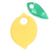 Jaune - Breloque citron et feuille 15x11 mm en acétate - Jaune opaque - Vert x2 Breloque citron et feuille 15x11 mm en acétate - Jaune opaque - Vert x2