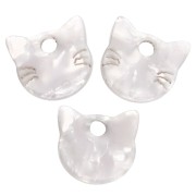Breloque tête de chat 14.5x15.5 mm en acétate - Blanc nacré x1