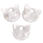 Breloque tête de chat 14.5x15.5 mm en acétate - Blanc nacré x1