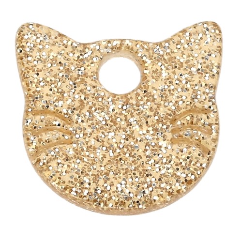 Breloque tête de chat 14.5x15.5 mm en acétate - Pailleté Doré x1