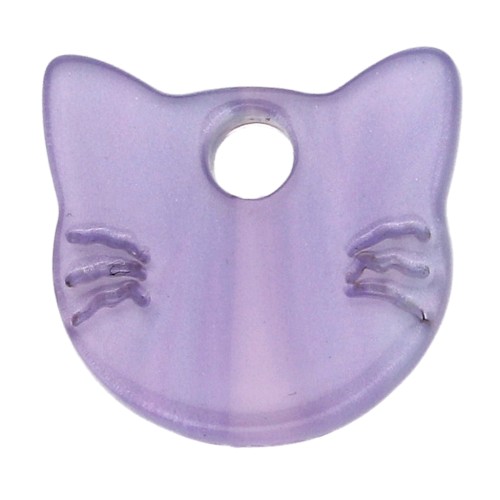 Breloque tête de chat 14.5x15.5 mm en acétate - Lilas irisé x1