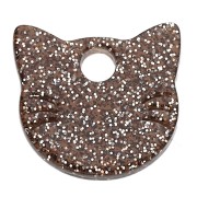 Breloque tête de chat 14.5x15.5 mm en acétate - Pailleté Marron x1