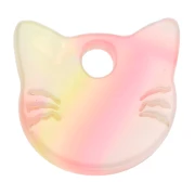 Breloque tête de chat 14.5x15.5 mm en acétate - Marbré Jaune - Rose - Bleu x1