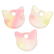 Breloque tête de chat 14.5x15.5 mm en acétate - Marbré Jaune - Rose - Bleu x1