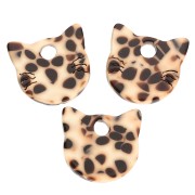 Breloque tête de chat 14.5x15.5 mm en acétate - Tacheté Marron - Crème x1