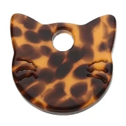 Breloque tête de chat 14.5x15.5 mm en acétate - Terrazzo Marron - Noir x1