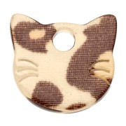Breloque tête de chat 14.5x15.5 mm en acétate - Guépard Beige - Marron foncé x1