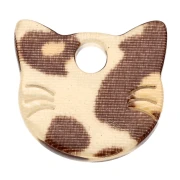 Breloque tête de chat 14.5x15.5 mm en acétate - Guépard Beige - Marron foncé x1
