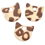Breloque tête de chat 14.5x15.5 mm en acétate - Guépard Beige - Marron foncé x1