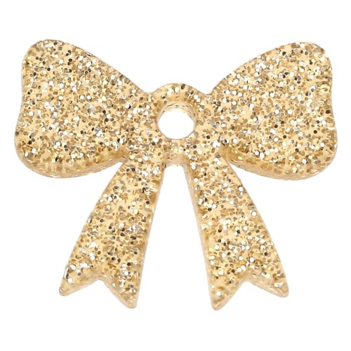 Pendentif noeud 16.5x20 mm en acrylique - Pailleté Doré x1