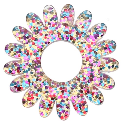 Pendentif fleur marguerite 20 mm en acrylique - Pailleté multicolore x1