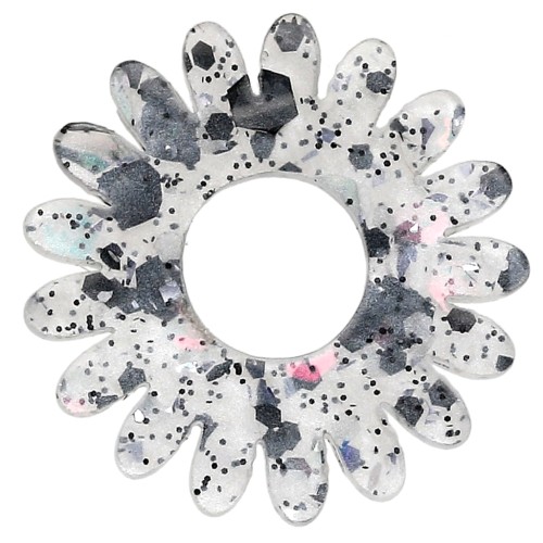 Pendentif fleur marguerite 20 mm en acrylique - Pailleté multi-bleu AB x1