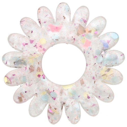 Pendentif fleur marguerite 20 mm en acrylique - Pailleté Jaune - Rose AB x1