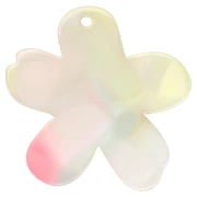 Pendentif fleur 32x30 mm en acétate - Marbré Corail - Jaune - Bleu nacré x1