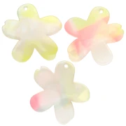 Pendentif fleur 32x30 mm en acétate - Marbré Corail - Jaune - Bleu nacré x1