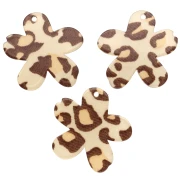 Pendentif fleur 32x30 mm en acétate - Guépard Beige - Marron foncé x1