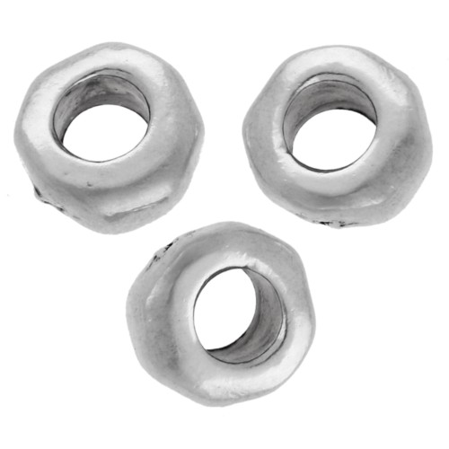 Perles rondelles irrégulières 5 mm - gros trou - Placage Argent fin vieilli x5