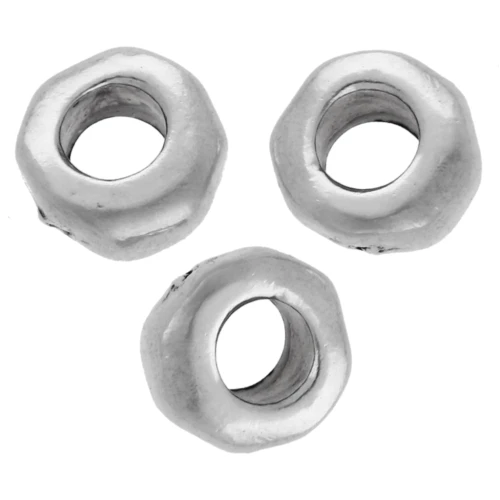 Perles rondelles irrégulières 5 mm - gros trou - Placage Argent fin vieilli x5