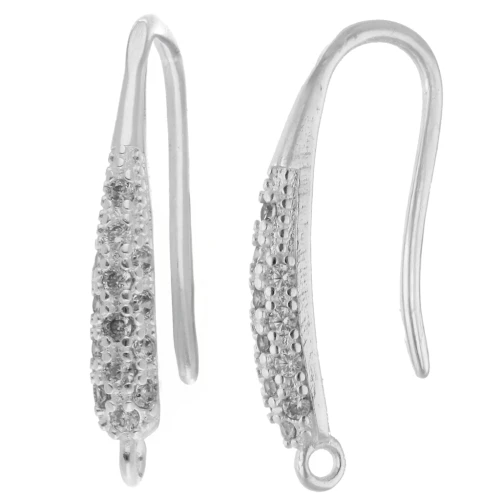 Crochets d'oreilles 20 mm avec oxyde de zirconium & anneau - Placage Argent fin x2