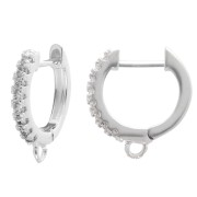 Créoles rondes fines 14 mm - oxydes de Zirconium et anneau - Placage Argent fin x2