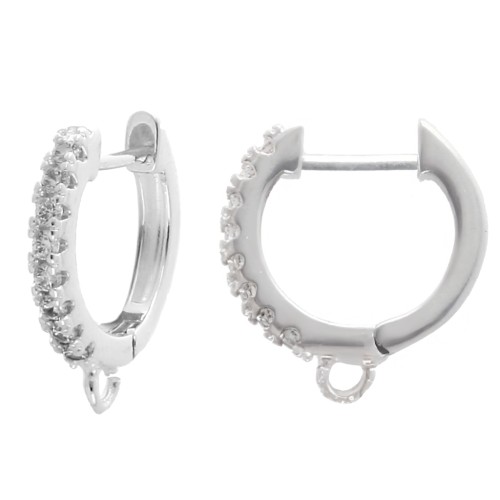 Créoles rondes fines 14 mm - oxydes de Zirconium et anneau - Placage Argent fin x2