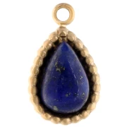 Breloque goutte 10x6 mm pierre gemme - Acier inox 304 Doré - Lapis lazuli x1