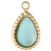 Breloque goutte 10x6 mm pierre gemme - Acier inox 304 Doré Amazonite teintée x1
