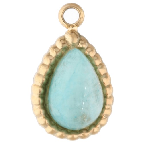 Breloque goutte 10x6 mm pierre gemme - Acier inox 304 Doré Amazonite teintée x1