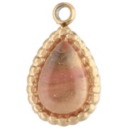 Breloque goutte 10x6 mm pierre gemme Acier inox 304 Doré Strawberry Quartz teinté