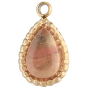 Breloque goutte 10x6 mm pierre gemme Acier inox 304 Doré Strawberry Quartz teinté