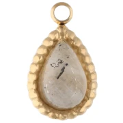 Breloque goutte 10x6 mm pierre gemme - Acier inox 304 Doré - Labradorite x1