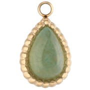 Breloque goutte 10x6 mm pierre gemme - Acier inox 304 Doré - Aventurine x1