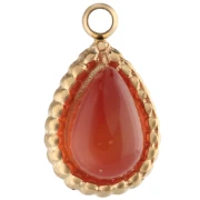 Breloque goutte 10x6 mm pierre gemme - Acier inox 304 Doré - Cornaline teintée