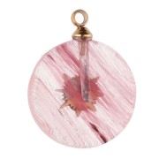 Breloque ronde 15mm décor soleil - Acier inox 304 Doré Imitation Strawberry Quartz