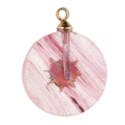 Breloque ronde 15mm décor soleil - Acier inox 304 Doré - Strawberry Quartz teinté