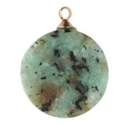 Breloque ronde 15 mm décor soleil - Acier inox 304 Doré - Turquoise Africaine x1