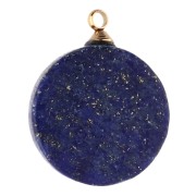 Breloque ronde 15 mm décor soleil - Acier inox 304 Doré - Lapis lazuli teintée x1