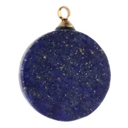 Breloque ronde 15 mm décor soleil - Acier inox 304 Doré - Lapis lazuli x1