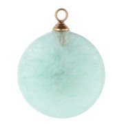 Breloque ronde 15 mm décor soleil - Acier inox 304 Doré - Amazonite teintée x1