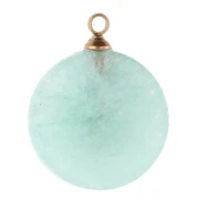 Breloque ronde 15 mm décor soleil - Acier inox 304 Doré - Amazonite teintée x1