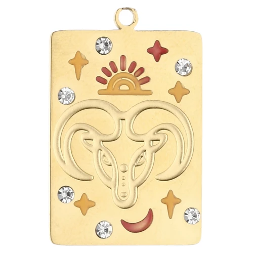 Pendentif rectangle 27.5x18 mm - signe du zodiaque Bélier - Acier inox 304 Doré x1