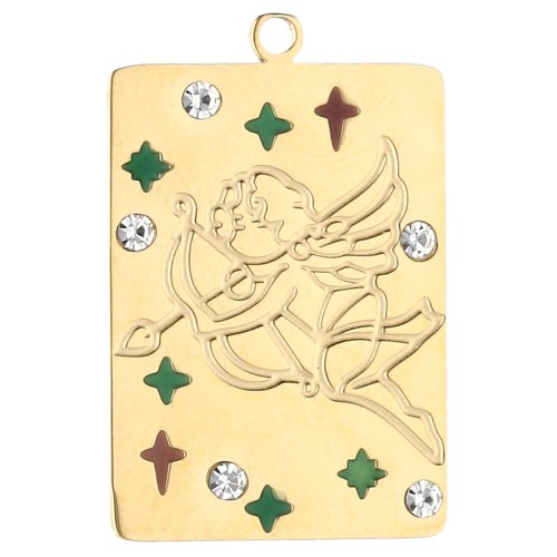 Pendentif rectangle 27.5x18mm - signe du zodiaque Sagittaire - Acier inox 304 Doré