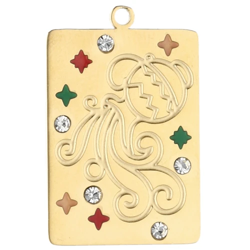 Pendentif rectangle 27.5x18 mm - signe du zodiaque Verseau - Acier inox 304 Doré
