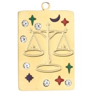 Pendentif rectangle 27.5x18 mm - signe du zodiaque Balance - Acier inox 304 Doré