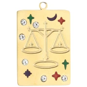 Pendentif rectangle 27.5x18 mm - signe du zodiaque Balance - Acier inox 304 Doré