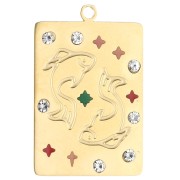 Pendentif rectangle 27.5x18 mm - signe du zodiaque Poisson - Acier inox 304 Doré|raw }}